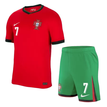 RONALDO #7 New Portugal 2024 Home Kids Soccer Kit 
 (Shirt+Shorts) 
 - shopnationalteam