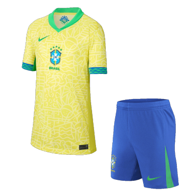 New Brazil 2024 Home Kids Soccer Kit 
 (Shirt+Shorts) 
 - shopnationalteam